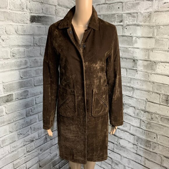 Anthropologie Sleeping On Snow Velvet Overcoat Chocolate Brown Boho Trench Coat - Picture 5 of 16